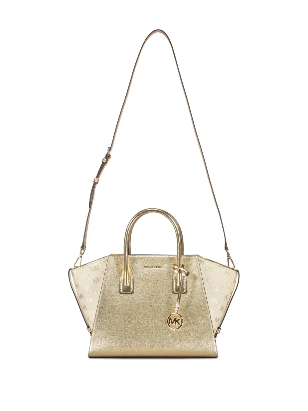 MICHAEL KORS BORSA A MANO DA DONNA COLOR ORO CON LOGO MK DORATO SUI LATI