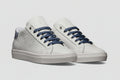 V2 SNEAKERS UOMO IN PELLE A SUOLA BASSA BIANCA CON RETRO IN TESSUTO  BLU