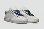 V2 SNEAKERS UOMO IN PELLE A SUOLA BASSA BIANCA CON RETRO IN TESSUTO  BLU