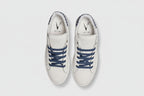 V2 SNEAKERS UOMO IN PELLE A SUOLA BASSA BIANCA CON RETRO IN TESSUTO  BLU