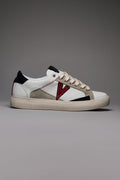 V2 PABLITO - WHITE SNEAKERS WITH SAND BLUE AND RED INSERTS