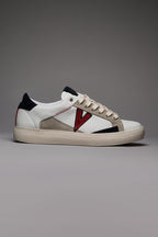 V2 PABLITO - WHITE SNEAKERS WITH SAND BLUE AND RED INSERTS