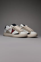 V2 PABLITO - WHITE SNEAKERS WITH SAND BLUE AND RED INSERTS