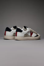 V2 PABLITO - WHITE SNEAKERS WITH SAND BLUE AND RED INSERTS