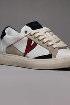 V2 PABLITO - WHITE SNEAKERS WITH SAND BLUE AND RED INSERTS