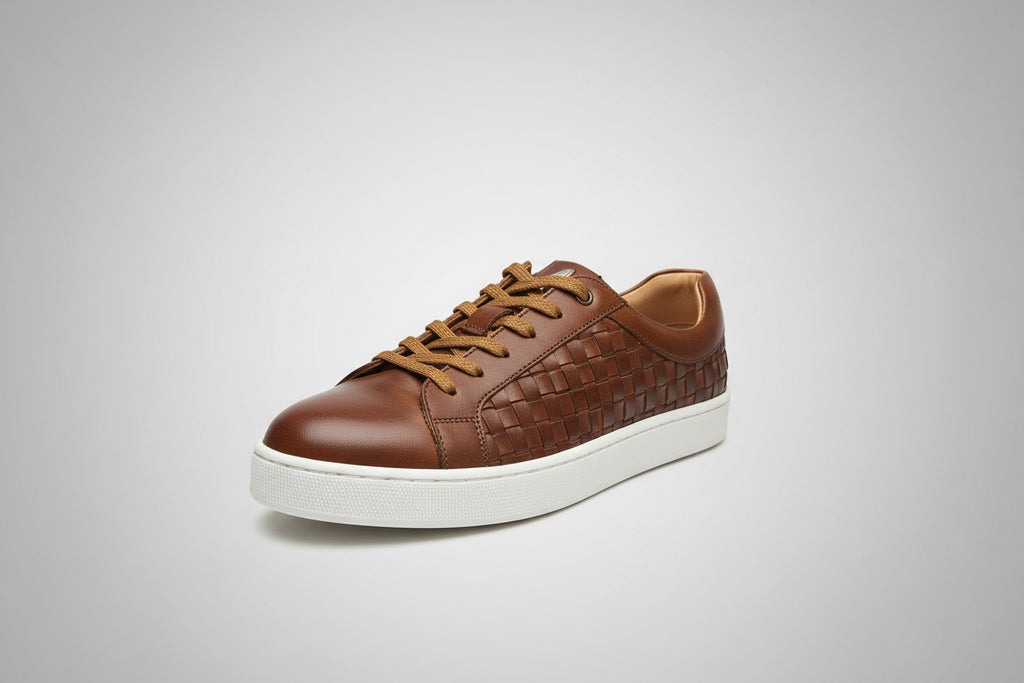 sneakers da uomo in pelle intrecciata color cuoio - Botticelli