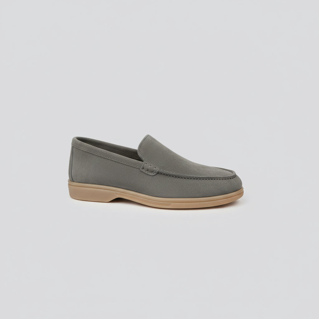 green suede loafer