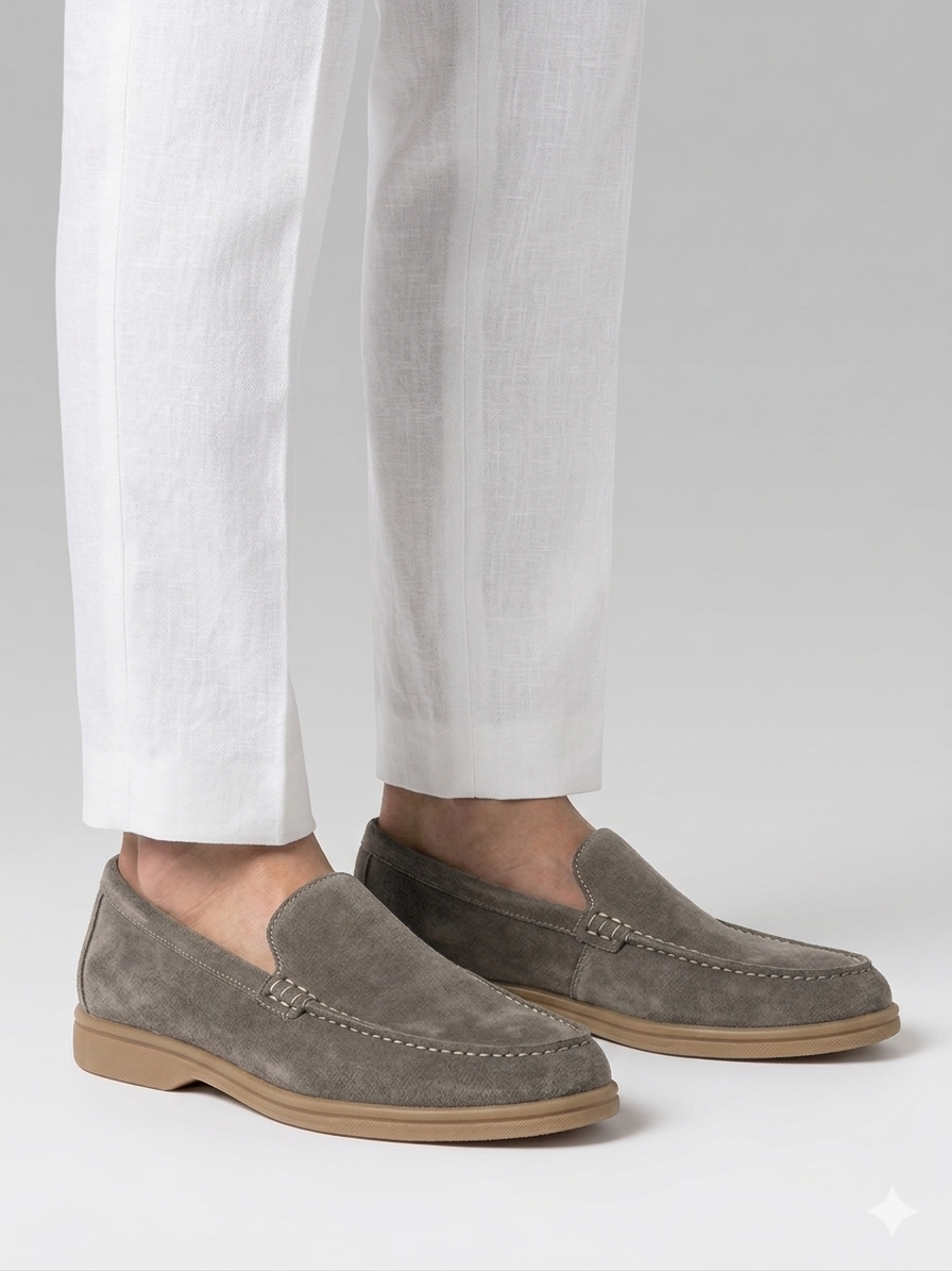 scarpa mocassino camoscio tortora