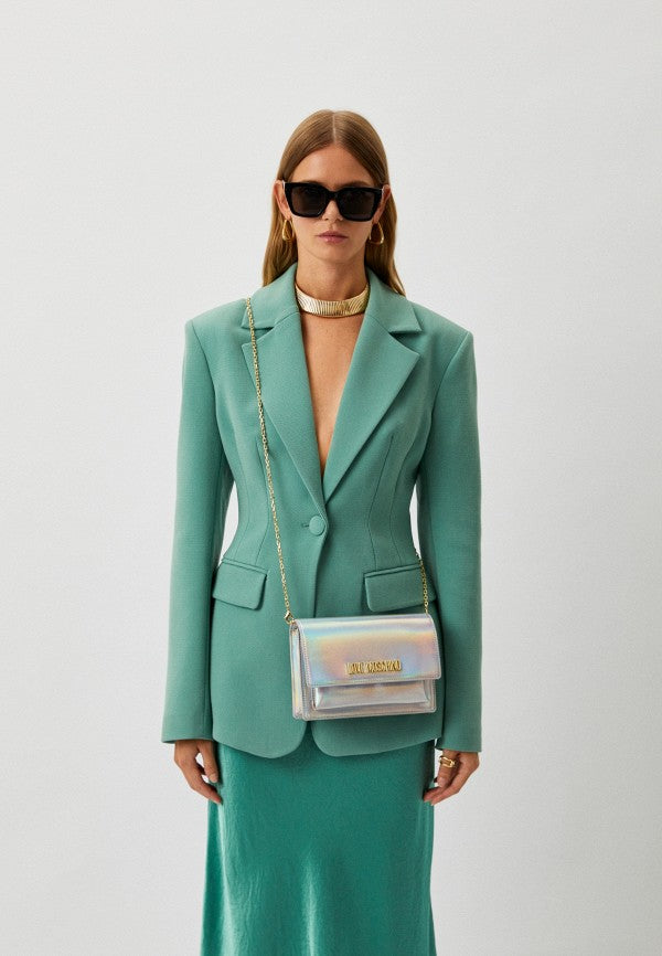 LOVE MOSCHINO BORSA CON TRACOLLA ARGENTO LAMINATO