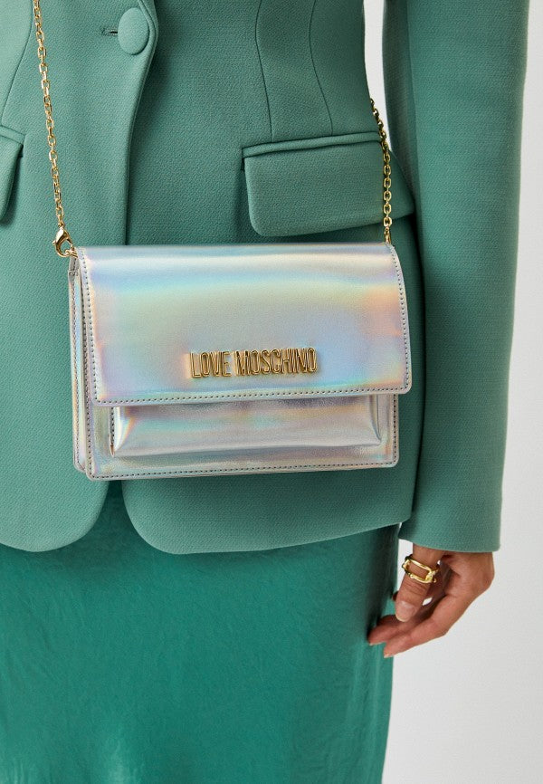 LOVE MOSCHINO BORSA CON TRACOLLA ARGENTO LAMINATO