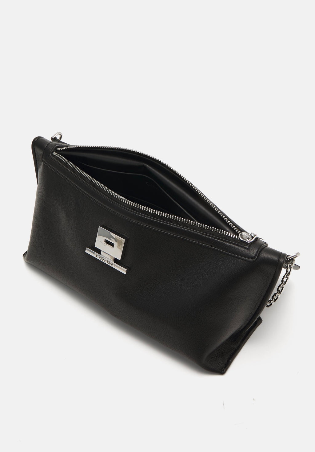 CALVIN KLEIN BORSA NERA CON TRACOLLA ARGENTO 
LINEAR SHOULDER BAG SM PEBBLE