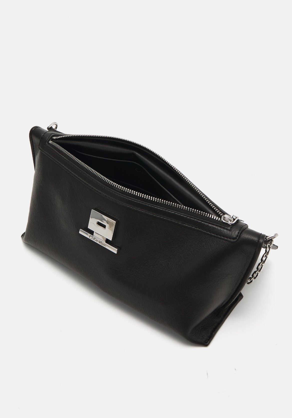 CALVIN KLEIN BORSA NERA CON TRACOLLA ARGENTO 
LINEAR SHOULDER BAG SM PEBBLE
